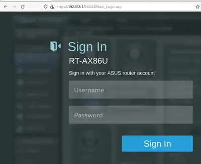 A router admin login page asking for a username and password.